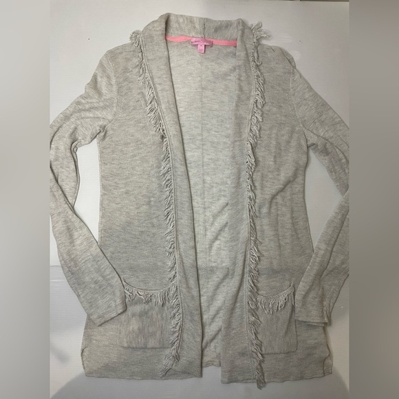 Lilly Pulitzer Sweaters - Lilly Pulitzer Bridget Fringe Cardigan Gray Wool Cashmere Blend Sz M Open Front